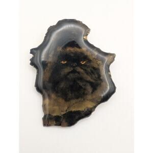 MB Designs Signed Whiskers Black Persian Cat Resin Brooch Pin Hand Painted USA